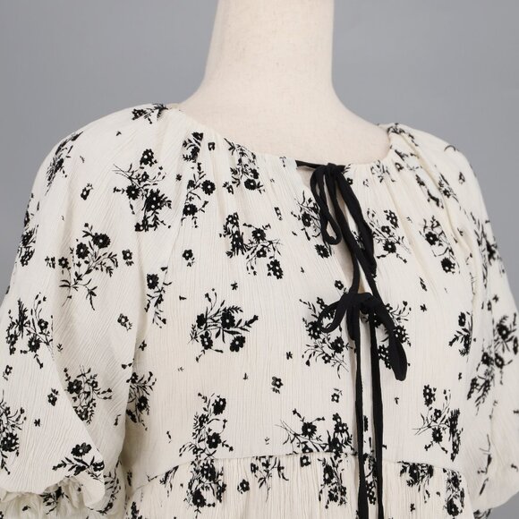 ENGLISH FACTORY Flower Printed Puff Sleeve Tie Front Top Blouse Size S - Picture 5 of 9